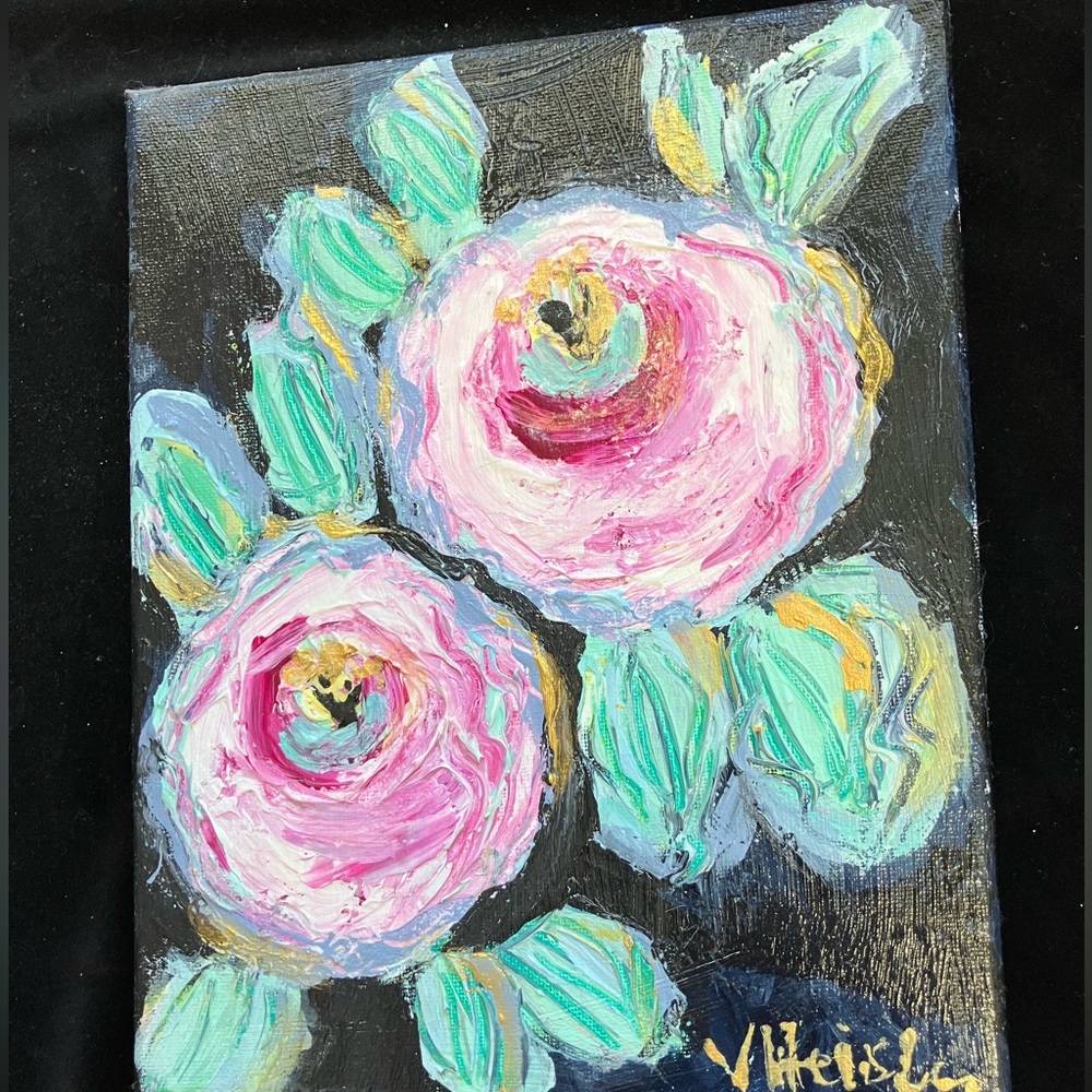 “Peonies Noir “An Original Acrylic Painting 10”x8” On Canvas Handmade